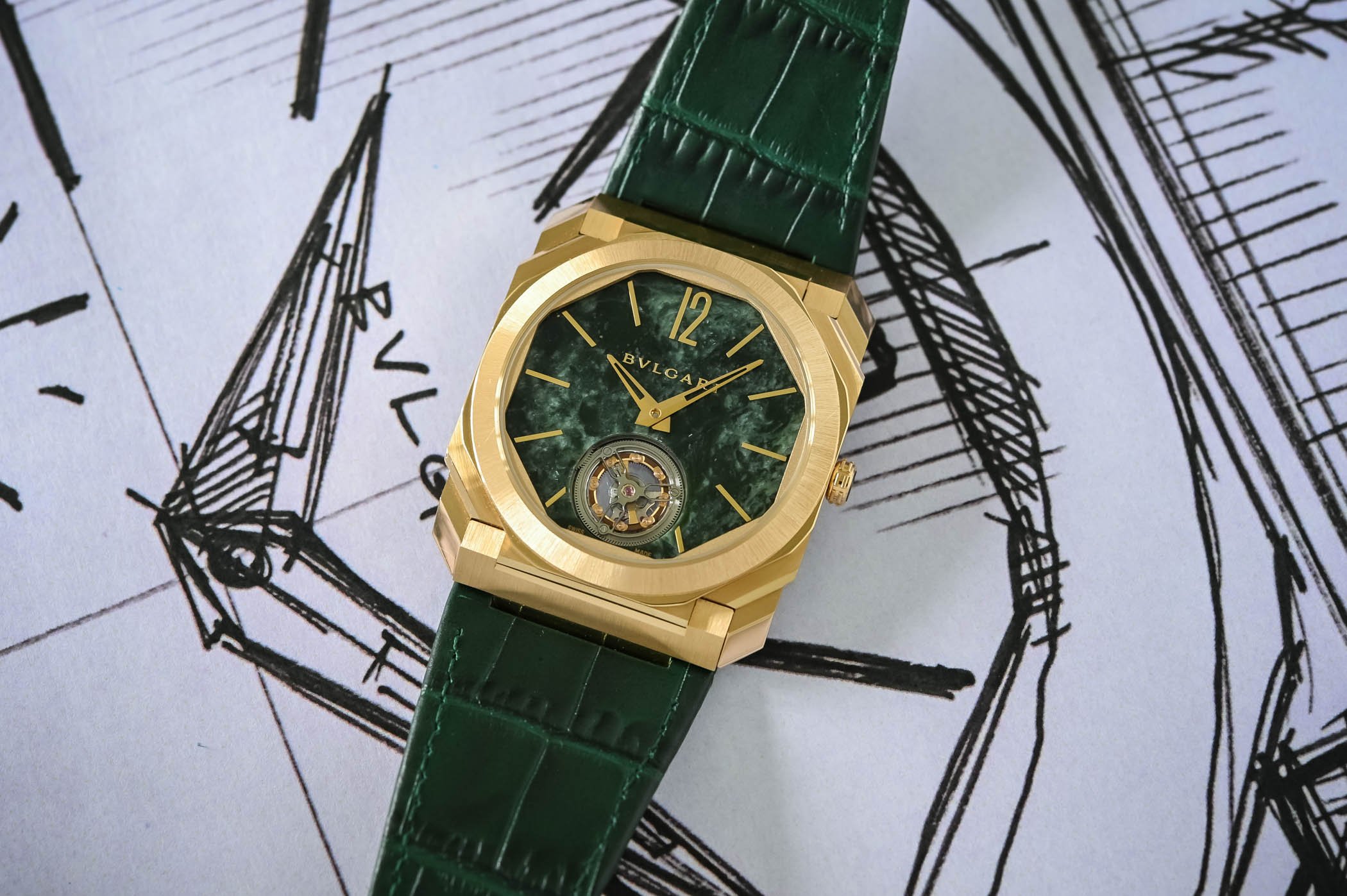 The Bulgari Octo Finissimo Tourbillon with a Green Marble Dial