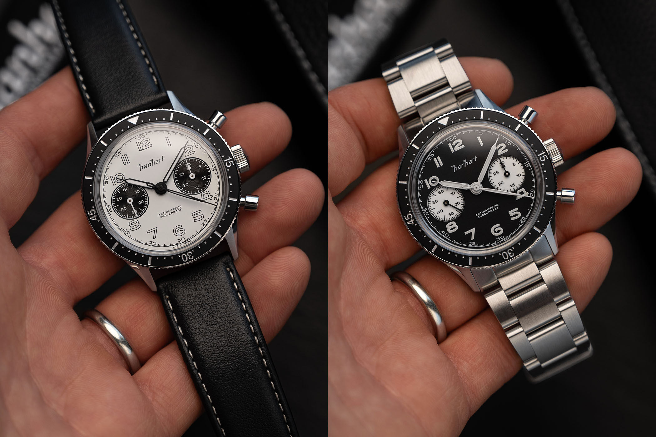 The Hanhart 415 ES Panda and Reverse Panda Chronograph